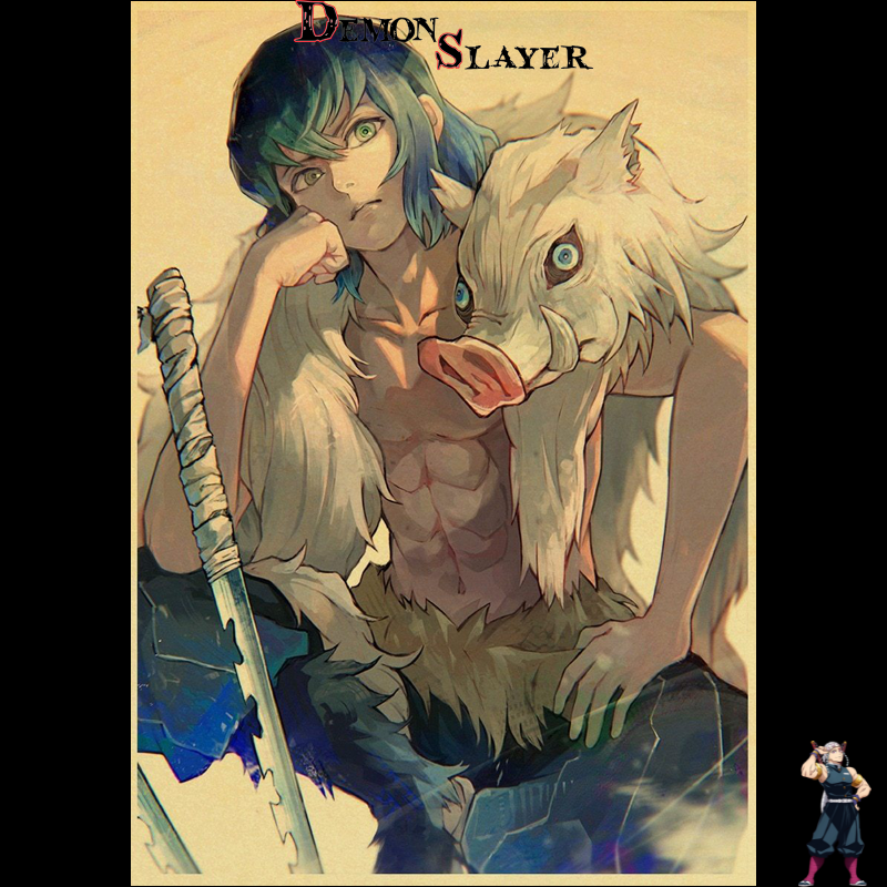 Poster Demon Slayer Inosuke sans masque en format 30x21 cm ou 42x30 cm