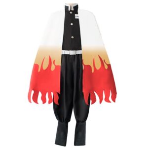 Costume Kyojuro Rengoku Demon Slayer avec kimono noir et haori flammes