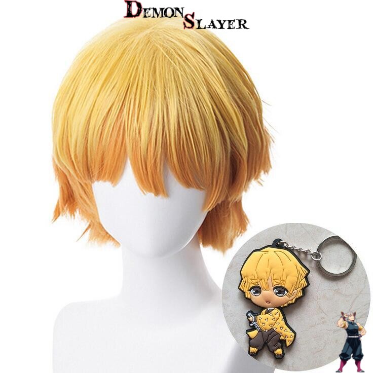 Perruque Zenitsu Demon Slayer pour cosplay, avec ou sans porte-clés