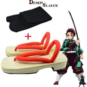 Cosplay Demon Slayer Tanjiro avec geta, Souffle du Soleil