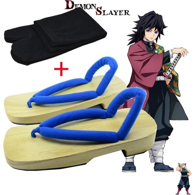 Cosplay Demon Slayer Giyu avec geta Souffle de l'Eau