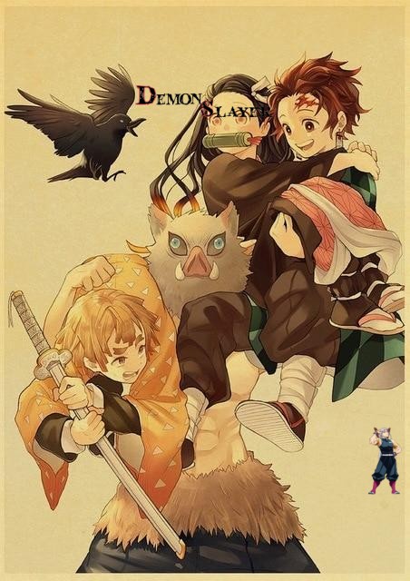 Poster Kimetsu Demon Slayer avec Tanjiro, Nezuko, Zenitsu et Inosuke