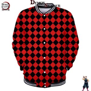 Veste baseball Demon Slayer Kimetsu rouge et noir, tailles XXS à 4XL