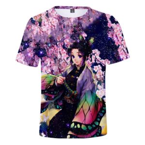 T-shirt Demon Slayer Shinobu Kocho aux fleurs roses