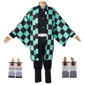 Costume Demon Slayer Tanjiro Kamado, kimono noir et haori vert