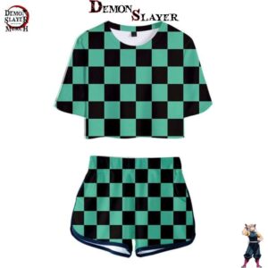 Crop top Tanjiro vert et noir Demon Slayer, du XS au XXL
