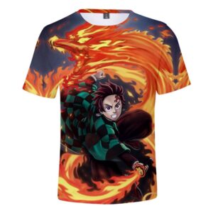 T-shirt Tanjiro Demon Slayer, motif Dragon de Feu