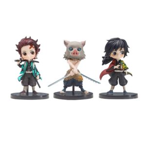 Lot de 3 figurines Demon Slayer Tanjiro, Inosuke et Giyu 8 cm