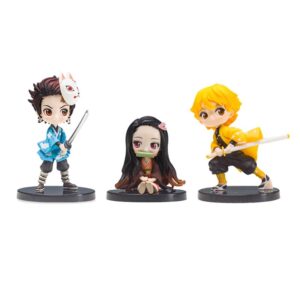 Lot de 3 figurines Demon Slayer Tanjiro Kamado, Nezuko Kamado et Zenitsu Agatsuma 8 cm
