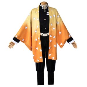 Déguisement Demon Slayer Zenitsu Agatsuma, kimono noir et haori jaune/orange