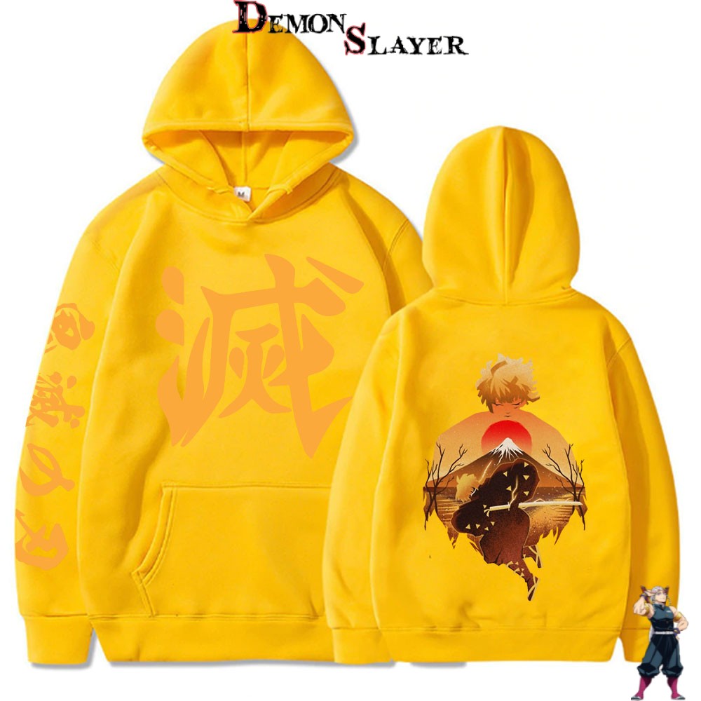 Sweat jaune Demon Slayer Zenitsu coucher de soleil