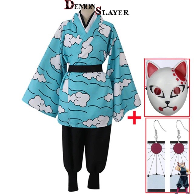 Cosplay Demon Slayer de Sakonji Urokodaki avec masque chat