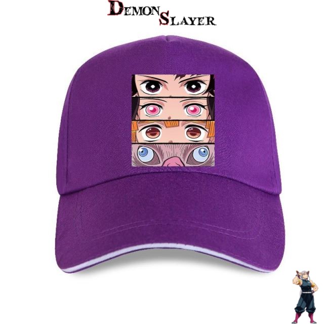 Casquette violette Demon Slayer avec Tanjiro, Nezuko, Inosuke et Zenitsu
