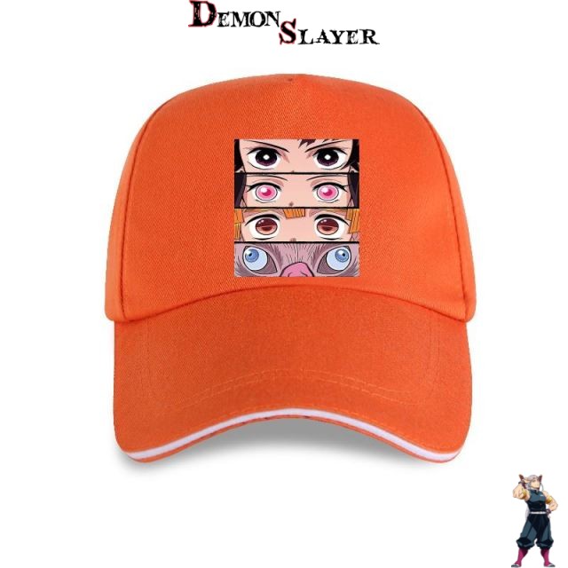 Casquette orange Demon Slayer avec Tanjiro, Nezuko, Inosuke et Zenitsu