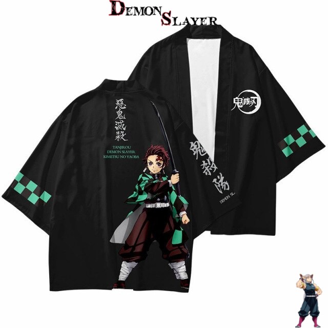 Kimono Demon Slayer noir de Zenitsu du XXS au 4XL