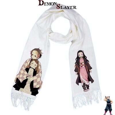 Écharpe blanche Demon Slayer Tanjiro et Nezuko