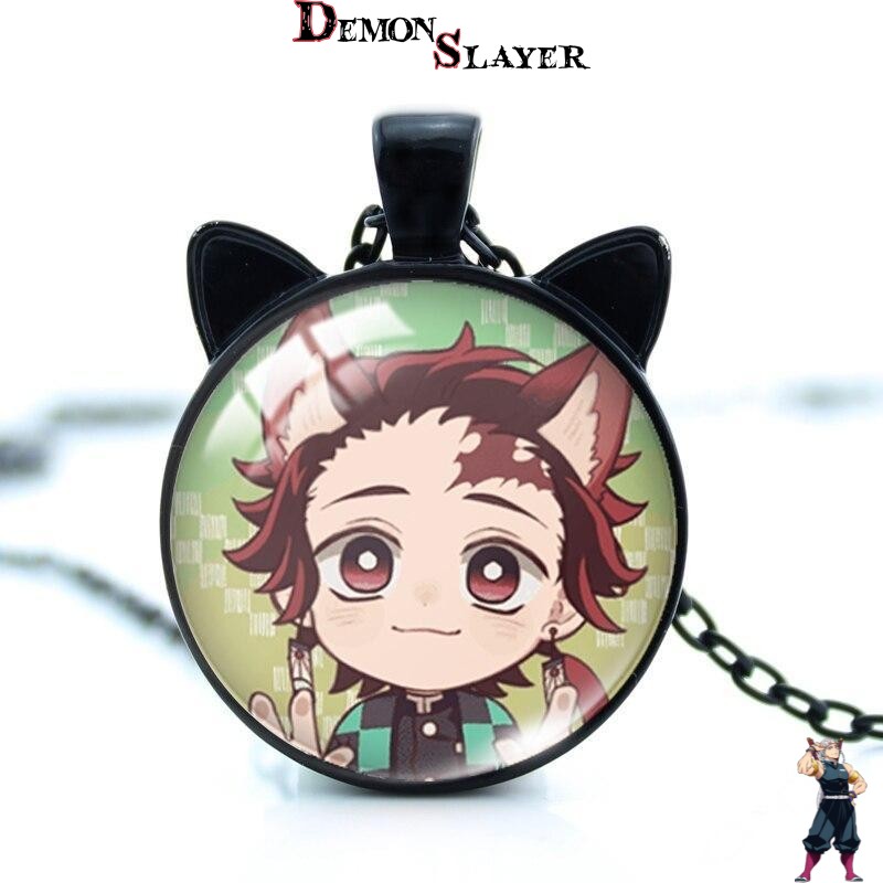 Collier Demon Slayer Neko Tanjiro, finitions Silver Plated Bronze Plated Black Plated