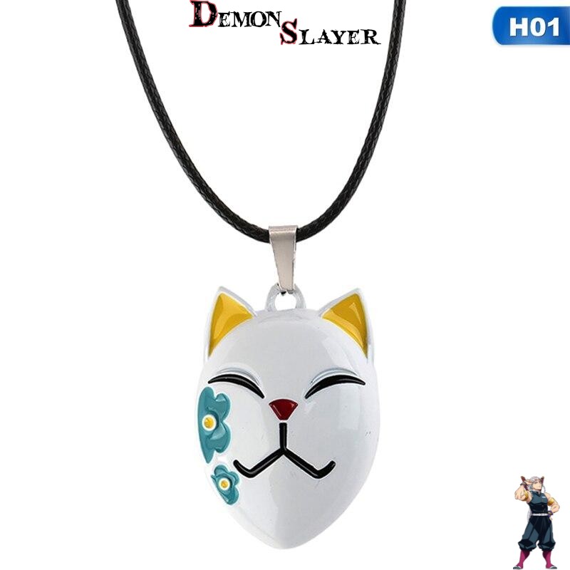 Collier Demon Slayer Makomo masque de renard, métal H01