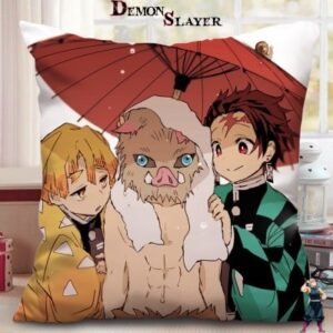 Housse de coussin Demon Slayer 45 cm x 45 cm, Pourfendeur de Démon sous un Parapluie