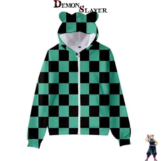 Sweat Demon Slayer vert noir, tailles enfant et adulte