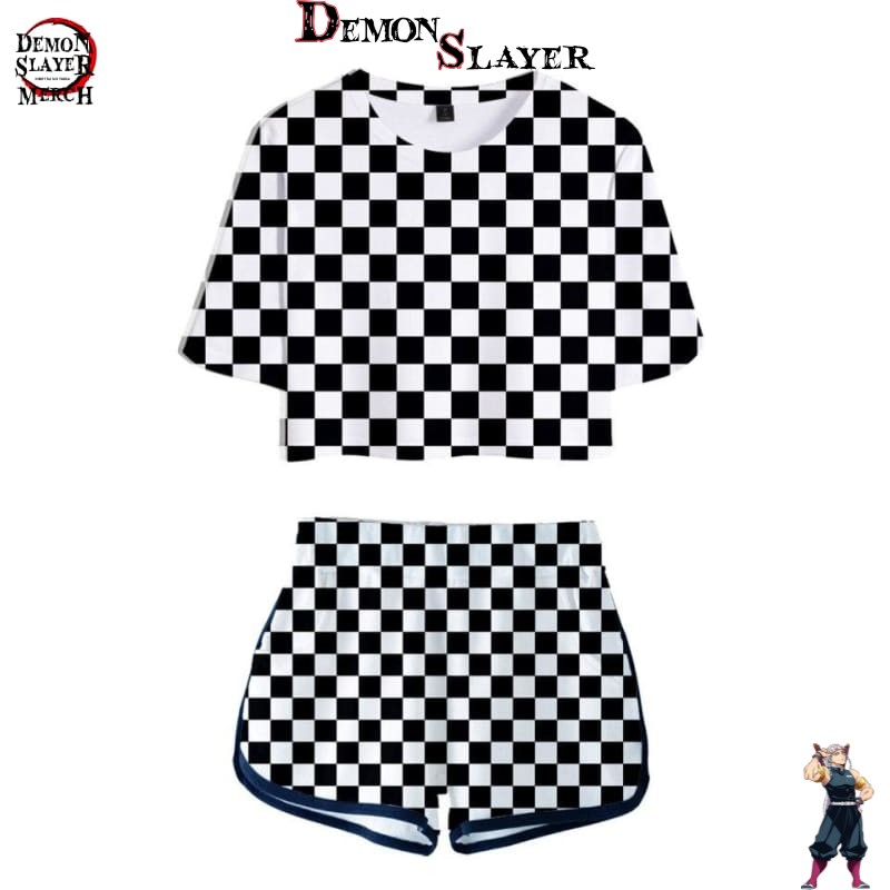Crop Top Demon Slayer blanc et noir, tailles XS à XXL