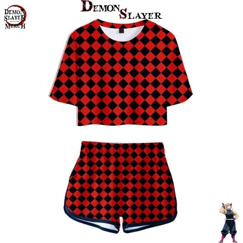 Crop top rouge et noir Demon Slayer, du XS au XXL