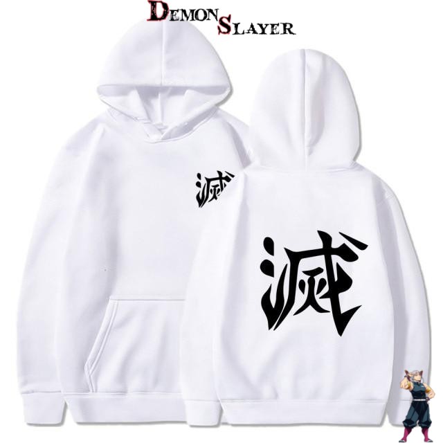Sweat blanc Demon Slayer avec kanji Destroy, tailles Adult-XXS à Adult-4XL