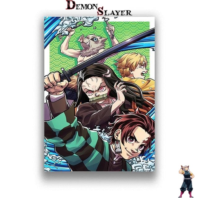 Tableau Demon Slayer de Tanjiro combattant en plusieurs tailles